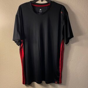 adidas Black Short Sleeve Athletic Tee with Red Side Panels